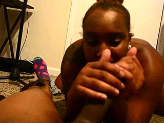 pretty ebony bbw slut with big natural tits sucks cock at work