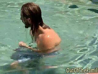 stepmom sneaks outside for horny facial cumshot