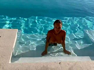 gorgeous monika fox strips naked pool swim 😍🔥