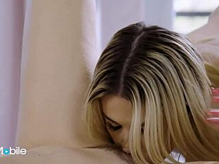 Blonde Sweetheart Massages Roommate's Wet Trimmed Pussy Before Licking Clit and Face Sitting