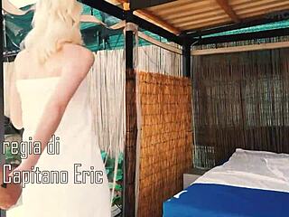 couple sneaks steamy public cunilingus and cum swap in solarium