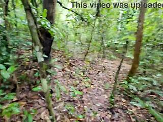 Thai girl chats mushroom hunt in forest then flashes deep woods secretly?