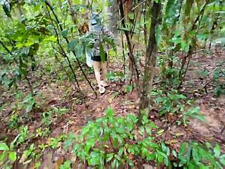 Thai girl chats mushroom hunt in forest then flashes deep woods secretly?