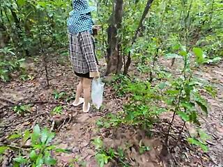 Thai girl chats mushroom hunt in forest then flashes deep woods secretly?