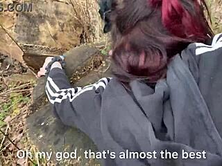 cute emo goth slut gags on black cock in forest park