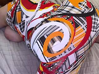 Stepmom Spreads Legs Exposing Panties to Horny StepSon for Big Tit Blowjob