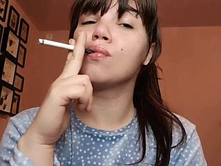 Watch these big glossy latina lips smoke seductively in extreme close-up