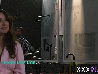 Big ass brunette milf Leana Lovings rides husband's cock after slippery nuru massage session