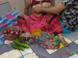 desi bhabhi forced fucked by customer while selling vegetables close-up