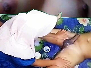 Kind Indonesian Sister-in-Law Massages Bros Cock with Handjob Cumshot Finish