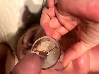 Gagging on huge cum loads from shotglass, swallowing every drop as wet mommy housewife