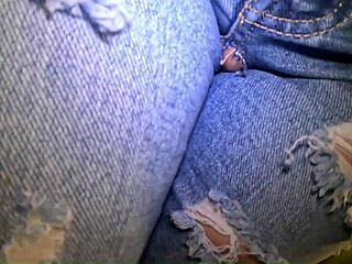 bold hardcore tease with double cumshots on ripped jeans milf