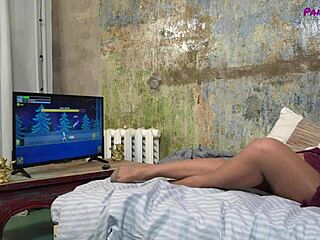 Mia Teases in Sheer Tights and Miniskirt