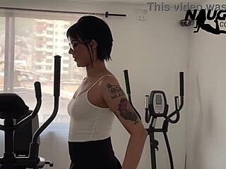 detailed gym workout and teasing masturbation routine with petite latina tattooed beauty
