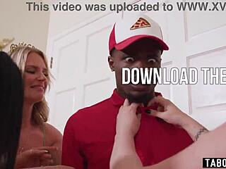 black pizza guy ambushed then reverse gangbanged hard by horny milf party sluts