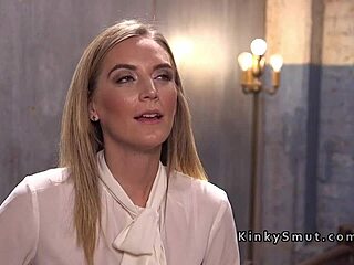 rough anal assfucking threesome with tied up bdsm blonde slave in pantyhose