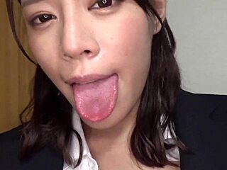 WOW! Stunning Japanese babe gives the sloppiest cum-gushing blowjob in part 1!