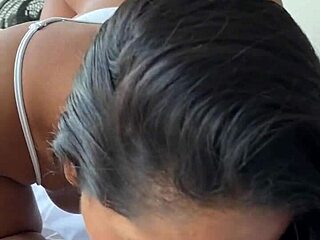 Ebony babe delivers sloppy deepthroat blowjob and ball lick to bbc before wild fucking