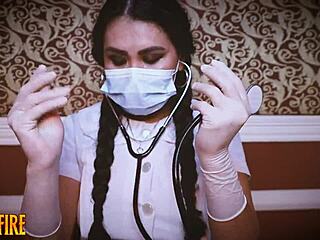 long latex gloves nurse dominates patient in medical fetish asmr!