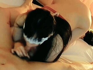 giant tits japanese beauty in red lingerie sucks cock then swallows cum homemade