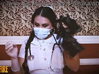 long latex gloves nurse dominates patient in medical fetish asmr!