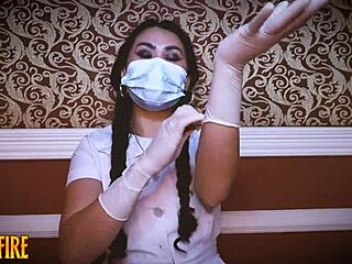 long latex gloves nurse dominates patient in medical fetish asmr!
