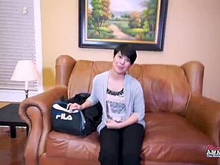 Whoa brunette jae scott blows then takes deep pounding in wet shaved pussy!