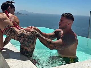 naughty brazilian gabriella euzebio rides muscular guy's huge cock doggystyle rough deepthroat cum on tits