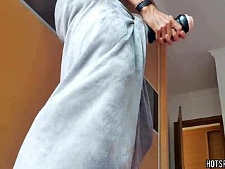 i watch this latino stud fuck his fleshlight by the window and cum deep inside