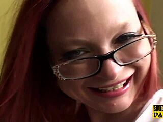 Redhead UK sub's big tits bounce riding rough maledom cock cowgirl