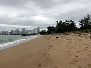 Public dick flashing? Hottie lets cum blast on huge tits!