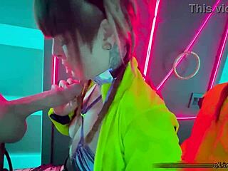 in the throbbing rave bathroom she drops to knees for his sloppy public deepthroat gagging on huge cock