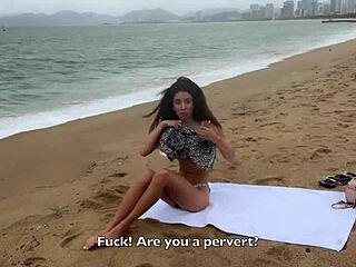 Public dick flashing? Hottie lets cum blast on huge tits!