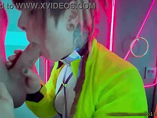 in the throbbing rave bathroom she drops to knees for his sloppy public deepthroat gagging on huge cock