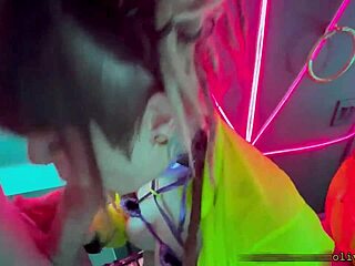 in the throbbing rave bathroom she drops to knees for his sloppy public deepthroat gagging on huge cock