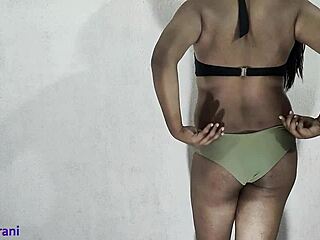 Indian shemale crossdresses in olive bikini for part two