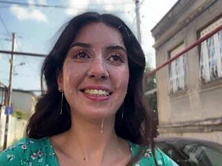 the village whore parades publicly after triple facials drench her cute face outdoors