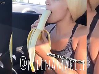 Instagram Miinamariie Deepthroats Huge Cucumber Outdoors in Public Solo Show