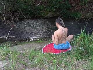 Stranger Lures Her at Waterfall for Bent Over Outdoor Doggystyle Fingering