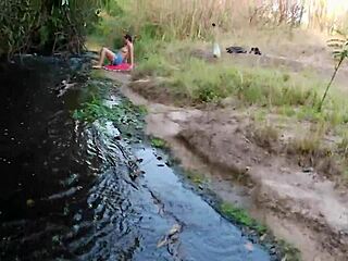 Stranger Lures Her at Waterfall for Bent Over Outdoor Doggystyle Fingering