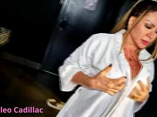 Beautiful latina cleo cadillac oils up her milf ass in shower waiting horny for husband