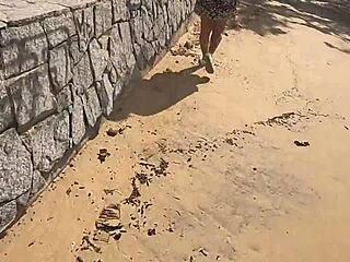 😈 naughty beach flash! usa african babe spreads pussy outdoors in tiny thong bikini exhibitionism