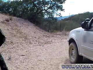 British Cop Punishes Brunette Teen in Garage Uniform Sex