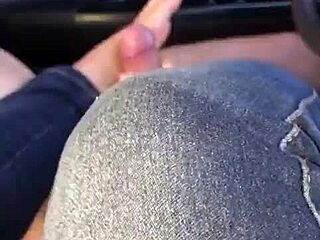 her teasing colombian feet stroke cock hard in the car