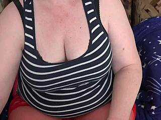 Curvy blonde milf sneaks to toilet for webcam dildo fuck saggy tits hairy jumping