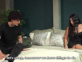 Stepson Shares Bed with Busty Latina Stepmom Fulfills Hotel Fantasy