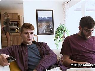 oh man risky anal with my friend's huge titted milf in kitchen got so wild