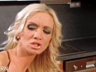 Fucking sexy blonde milf deep in kitchen pussy