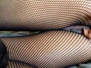 Fishnet-Clad Gabby Quinteros Rams Dildo Deep In Her Dripping Mature Twat