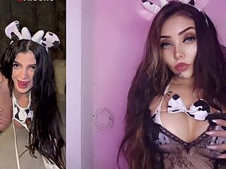 karely ruiz shows off her big latina tits in sexy cow lingerie masturbating horny
